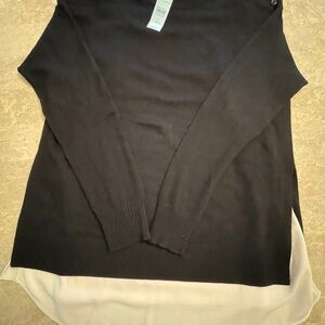Ann Taylor Black and Cream Layered Sweater